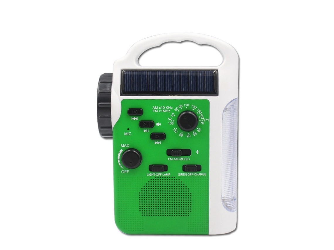 Rádio com manivela solar e lanterna multifuncional BESTVITE (verde)