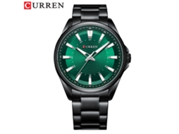Relógio Masculino Redondo À Prova D'água (preto E Verde), Com Pulseira De Aço Simples, Relógio De Pulso Casual, Mostrador Grande.