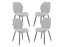 Conjunto 4 Cadeiras de Jantar Tecido Cinza Claro Estofadas Pés Metálicos Pretos Design Ergonómico Moderno DEG
