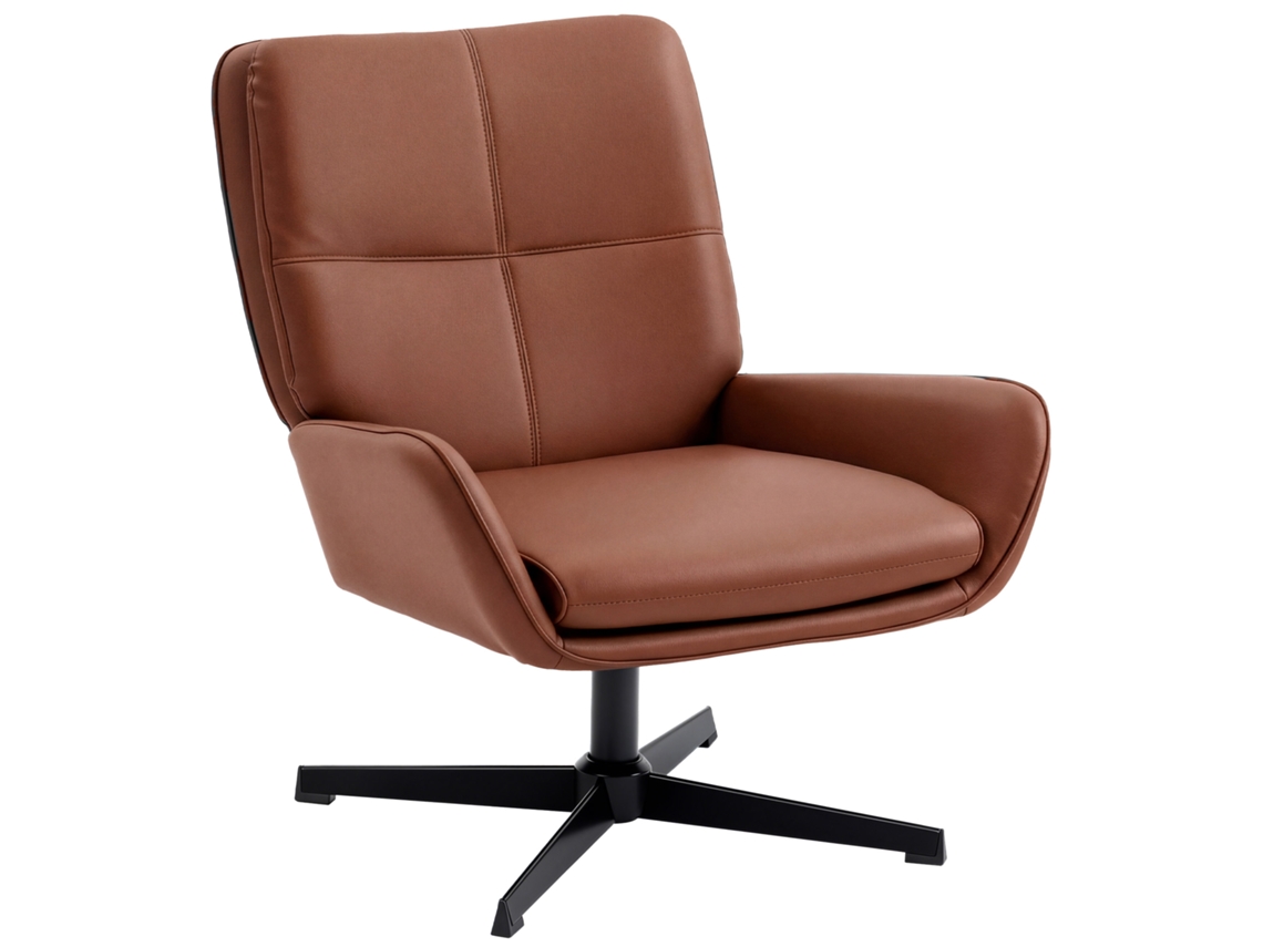 Poltrona De Sala Estofada Em Pu De Leitura Com Assento Acolchoado Apoios De Braços Pernas Metálicas Castanho