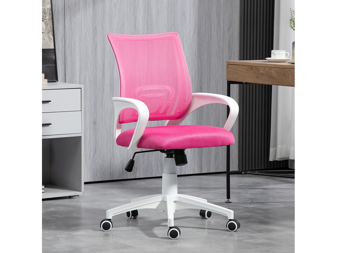 Cadeira De Escritório De Malha Giratória Com Altura Ajustável, Função Basculante E Apoio De Braços, 57x55x89-109cm, Rosa