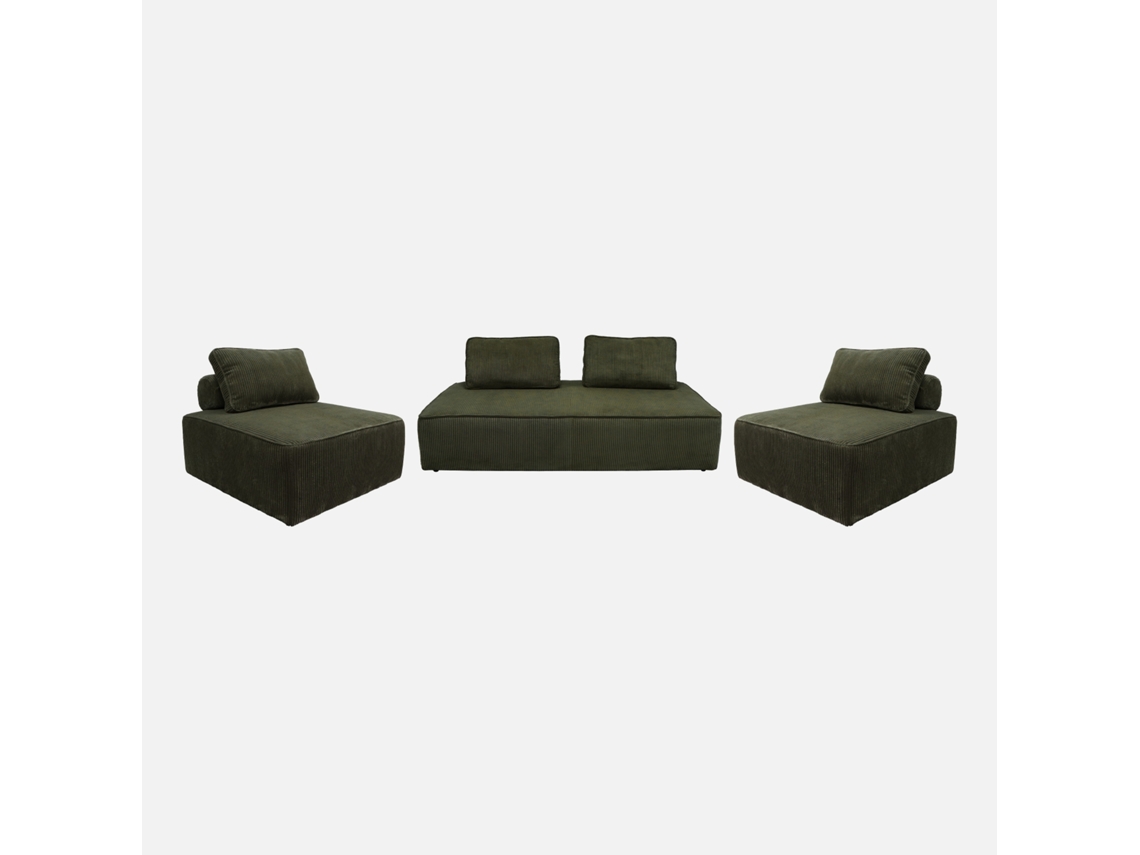 Sofá Modular Em Veludo Canelado, 4 Lugares, Verde Escuro