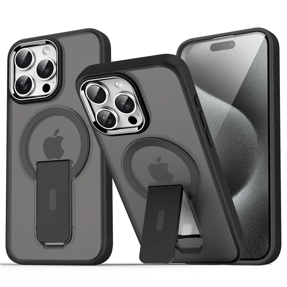 Capa Magnética Dobrável Magsafe Para Iphone (iphone 16 Plus, Preto Fosco), Com Parte Traseira Fosca E Semitransparente.