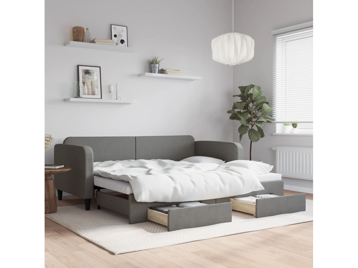 Vidaxl Sofá-cama C/ Gavetão E Gavetas 90x200 Cm Tecido Cinzento-escuro