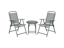 Conjunto Bistro Dobrável Com Mesa E 2 Cadeiras, Aço Resistente E Tela, 53,5x64x93cm, Cinza Claro Para Varanda E Terraço.