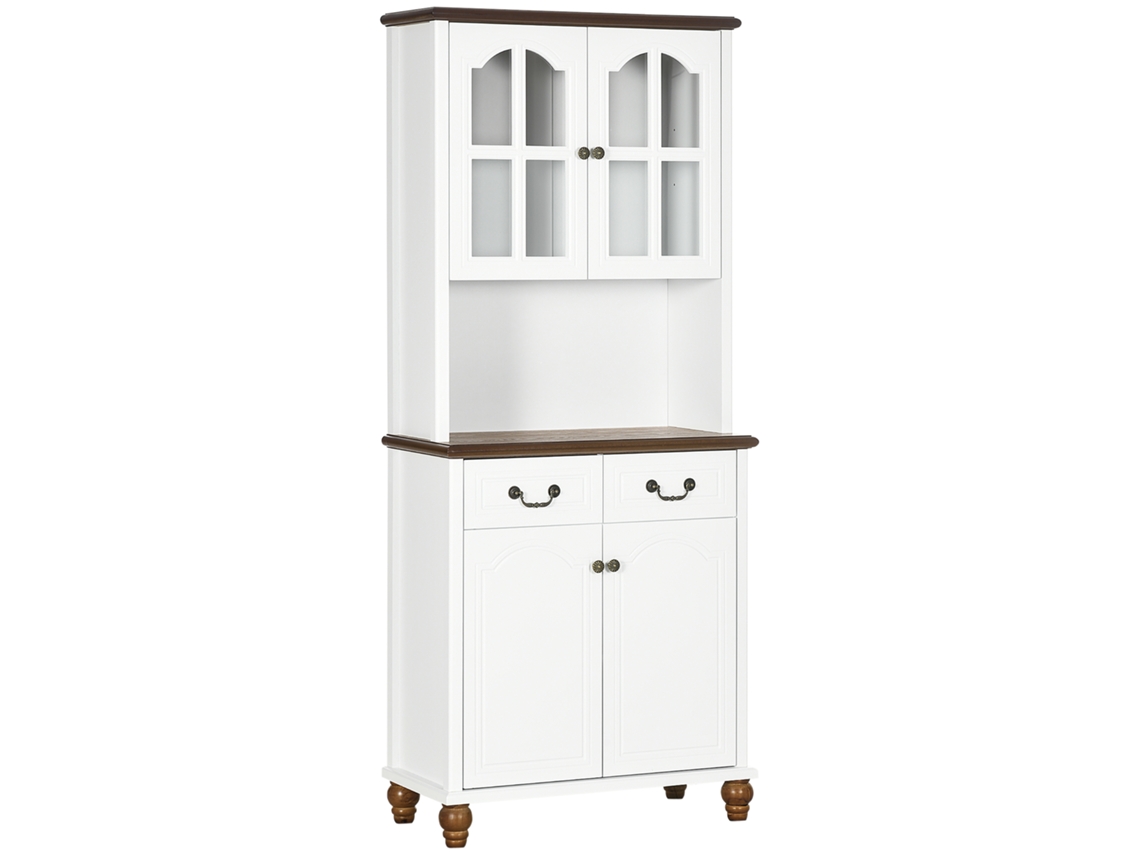 Buffet De Cozinha Clássico, 2 Gavetas E 2 Compartimentos Fechados, 76x38x182cm, Branco E Marrom Escuro