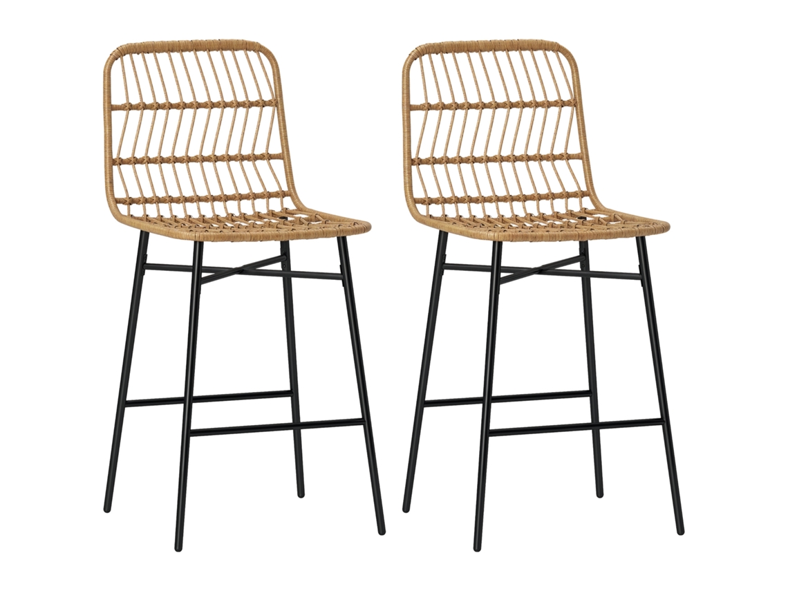 Conjunto de 2 bancos altos de cozinha, com encosto e assento em vime sintético, 43x56x101cm, marrom claro BTFORUS