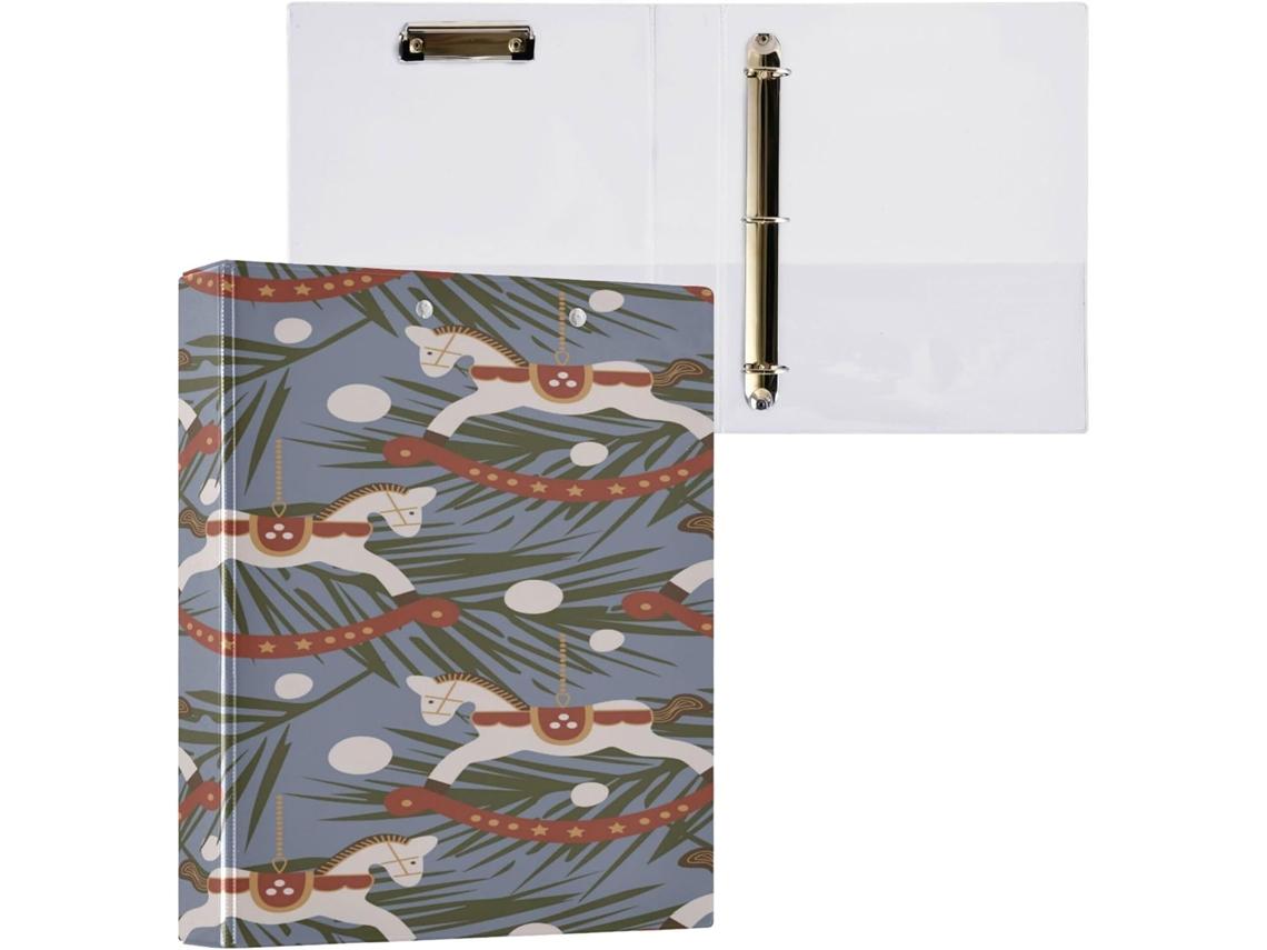 Pacote com 1 Pasta de 3 Argolas 2,5 Cm Bolsos Internos, 1/2 Pastas Escolares, Capa Dura, Estampas Natalinas 27