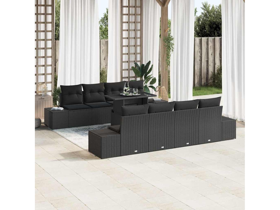Vidaxl Conjunto De Sofá De Jardim 9 Unid. Preto
