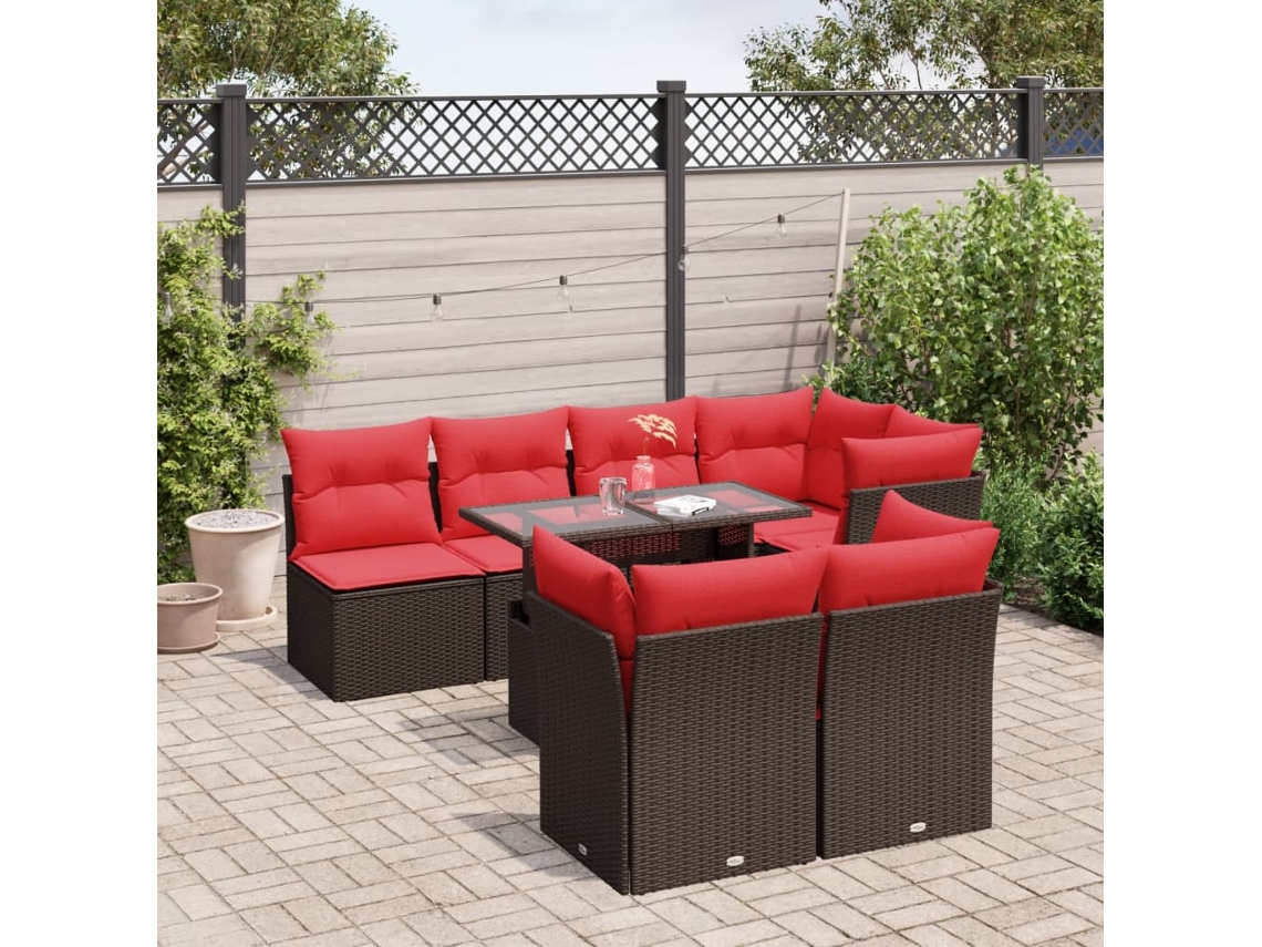 Vidaxl Conjunto De Sofá De Jardim Com 8 Peças E Almofadas Em Rattan Sintético Marrom