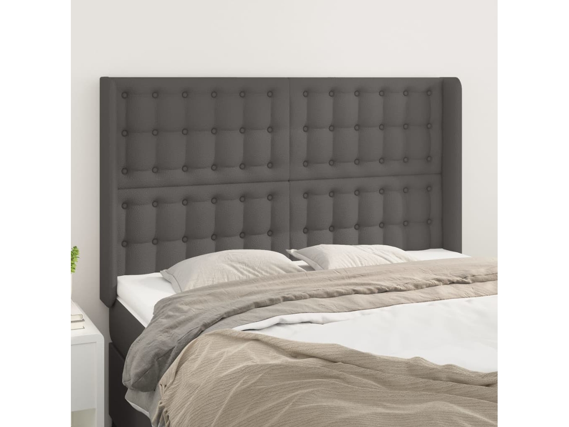 Cabeceira Cama C/ Abas Couro Artif. 147x16x118/128 Cm Cinzento Lovely Home