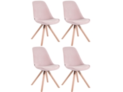 Conjunto de 4 cadeiras quadradas de veludo Toulouse rosa/natura CLP