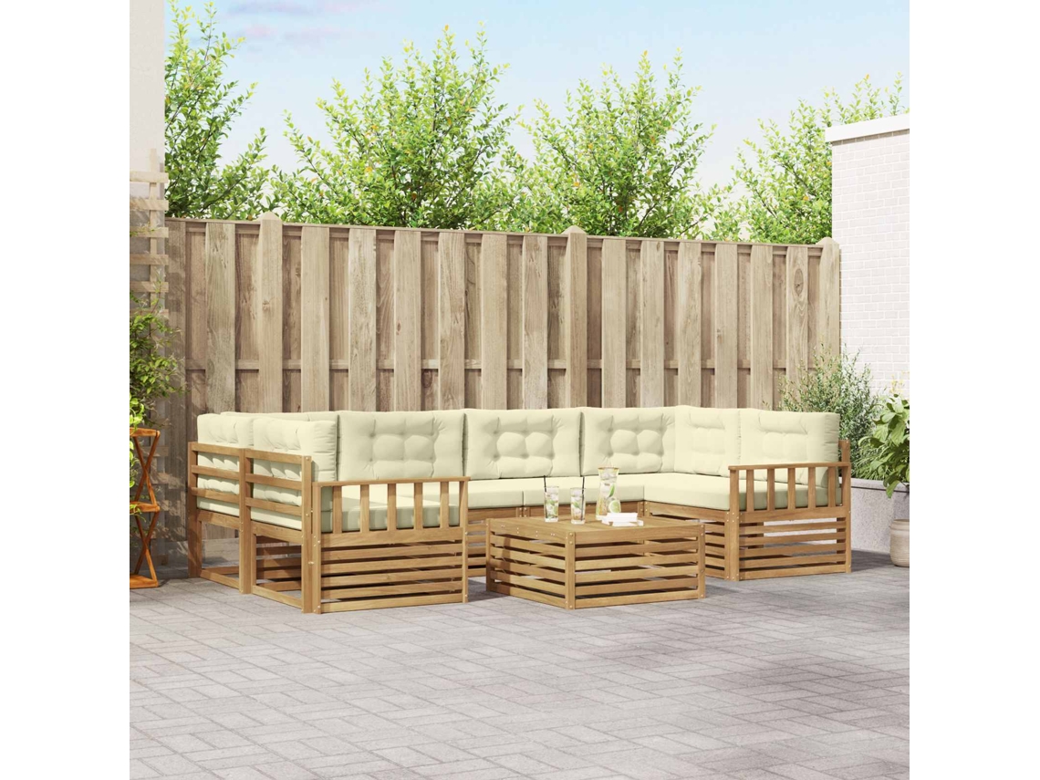Vidaxl Conjunto De Sofás Para Exterior 7 Unid. Branco E Creme
