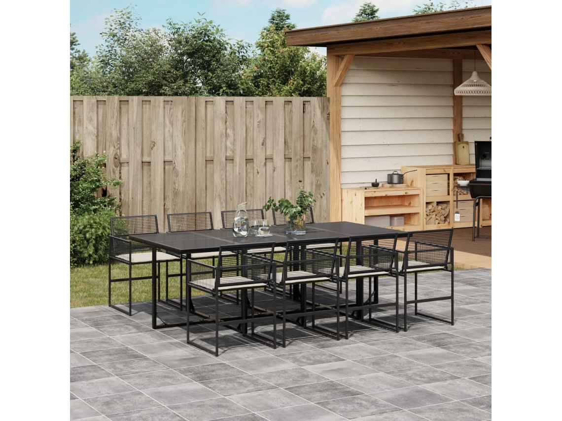 9 Pcs Conjunto De Jantar P/ Jardim C/ Almofadões Vime Pe Preto Dkd Home Decor