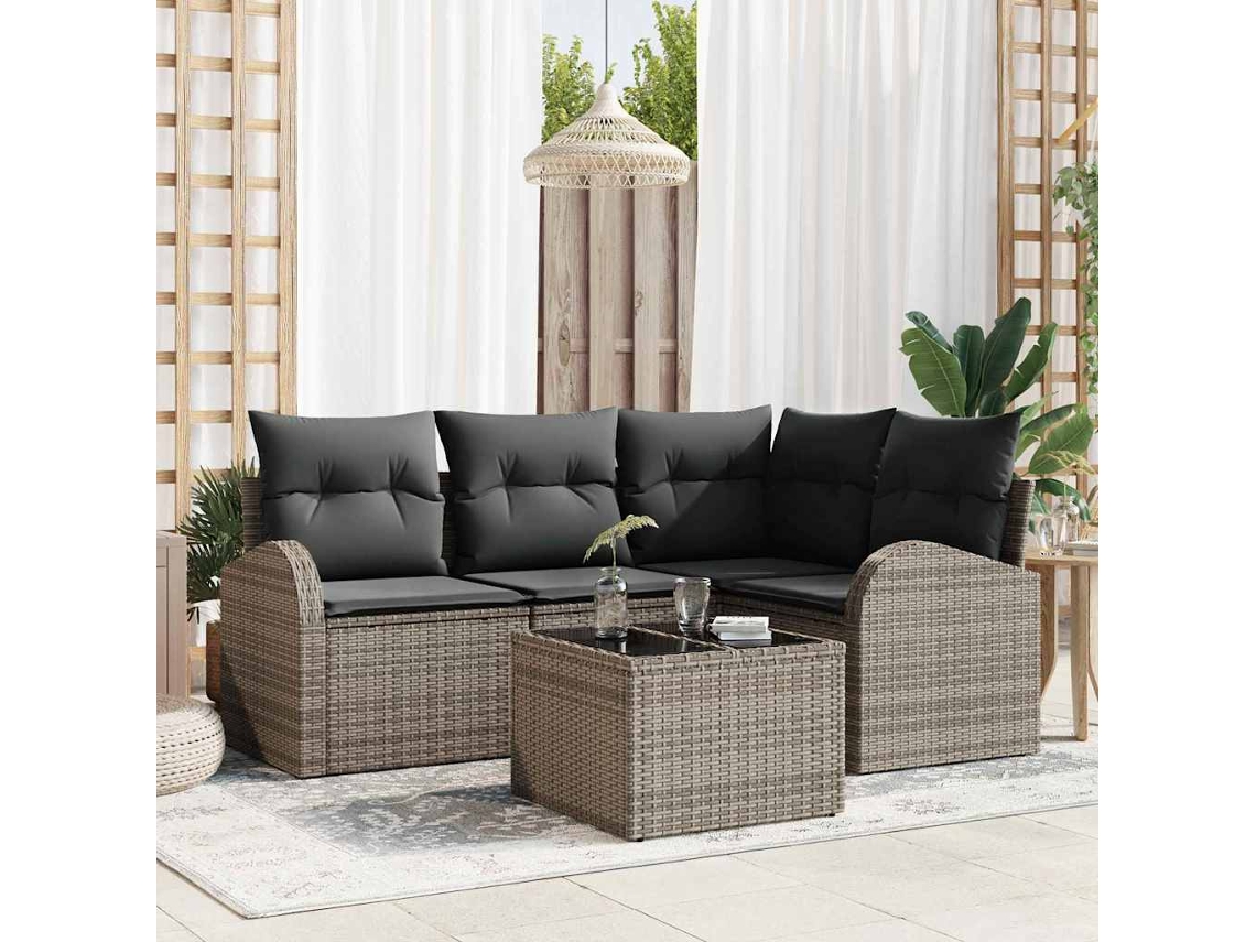Vidaxl Conjunto De Sofá De Jardim 5 Unid. Cinzeto Vime Pe