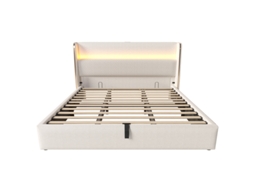 Cama Hidráulica Moderna Com Cabeceira Alta,cama De Casal De 180x200cm,espaço De Armazenamento E Portas Usb,em Bege(sem Colchão).