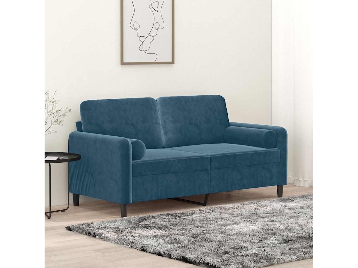 Vidaxl Sofá 2 Lugares C/ Almofadas Decorativas 140 Cm Veludo Azul
