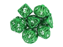 Ats set de 7 Dados Metálicos Huecos Poliédricos para Juegos de Mesa Y Rol, Color Verde, Ideal para Fiestas Y Adultos