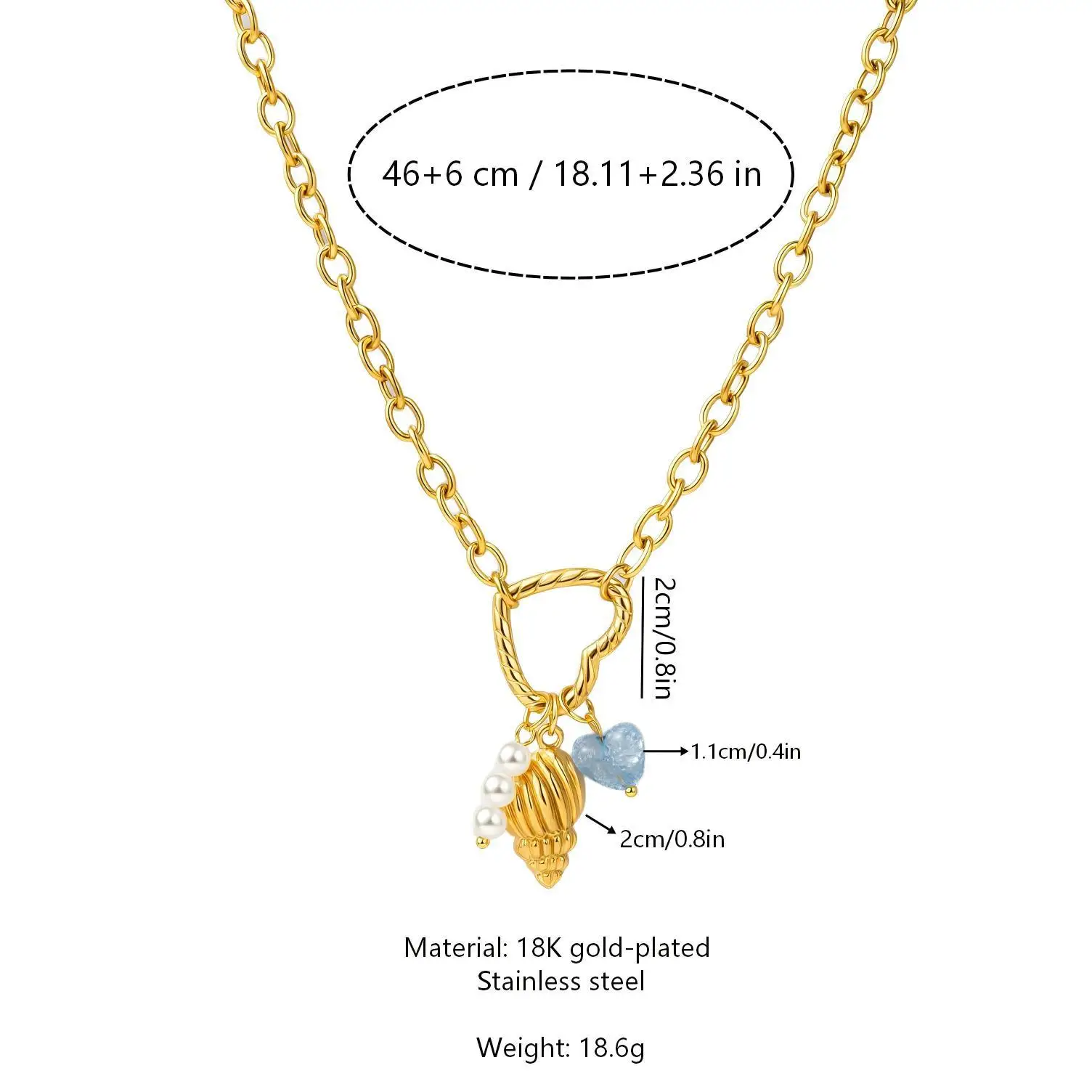 Colar Feminino Com Pingente Em Formato De Coração Azul (dourado)