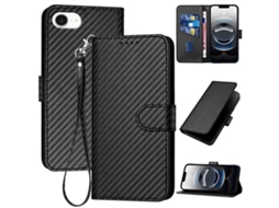 Capa De Couro Para Iphone 16e - Fivela Em Fibra De Carbono - Com Cordão
