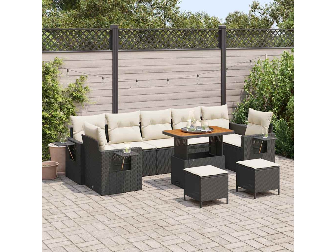 Vidaxl Conjunto De Sofá De Jardim 13 Pcs Preto E Creme Vime Pe