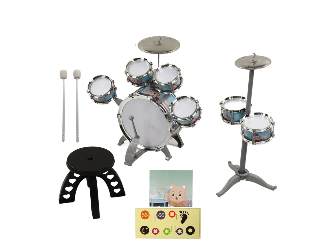 Walshlxq bateria de Jazz para Crianças 7 Tambores Som Alto Kit Compacto para Iniciantes com Taburete para Crianças a Partir de 3 Anos