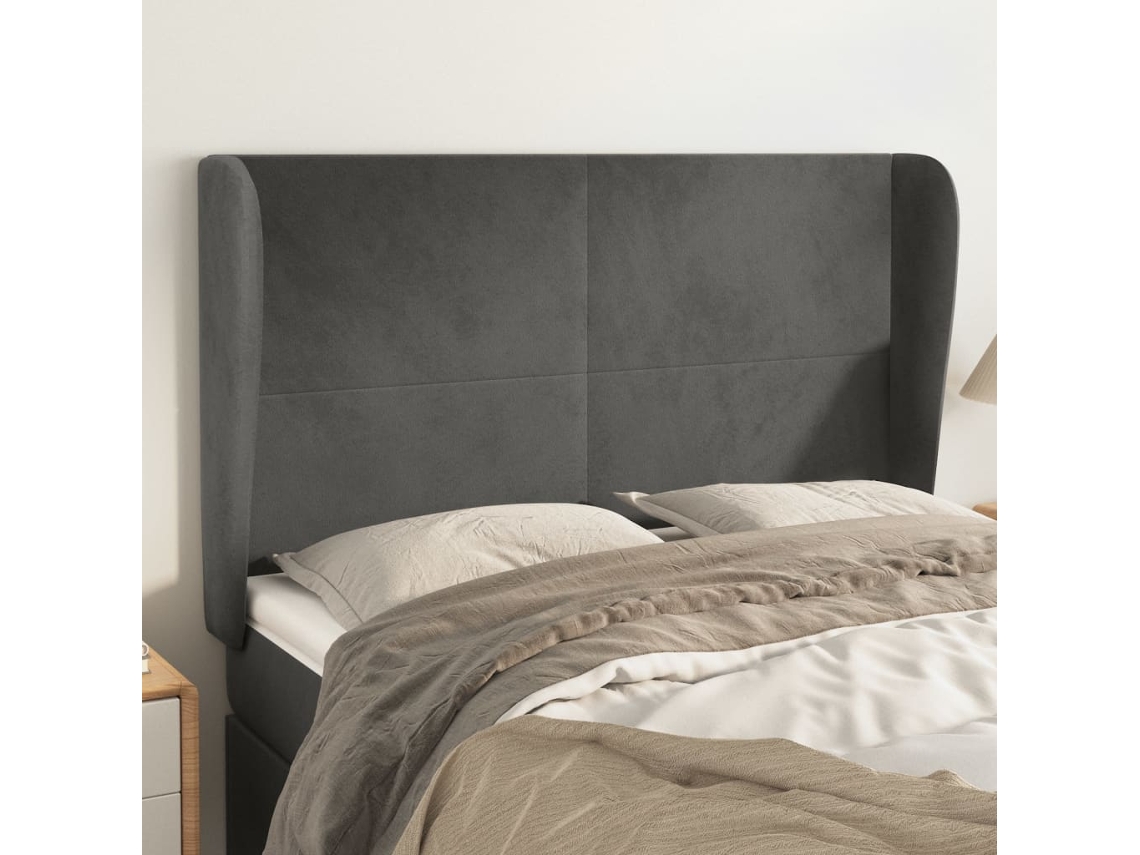 Cabecero con Alas de Terciopelo 147x23x118/128 Cm Gris Oscuro