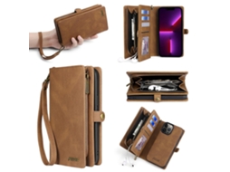 Capa Quedas Para Iphone 15 Pro Pele Sintética Magnética Castanho