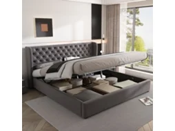 Cama Box Ouvido Seda 180x200 Latão Estofado Preto Cinza