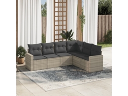 Vidaxl 6 Pcs Conj. Sofás Jardim Com Almofadões Vime Pe Cinzento-claro