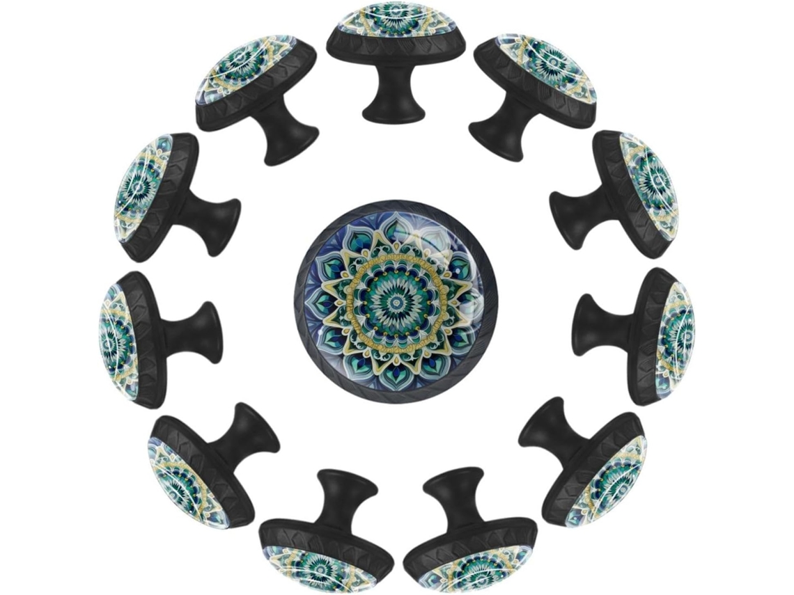 Puxadores E Maçanetas Redondas Para Armários De Cozinha, Conjunto De 12 Peças, Com Estampa Abstrata De Flores E Mandala