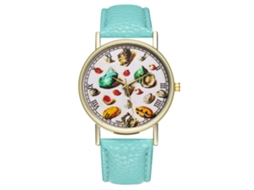 Reloj De Cuero Pu Para Mujer Y Hombre Con Dial Redondo Patrón De Concha Cuarzo Color Verde Menta