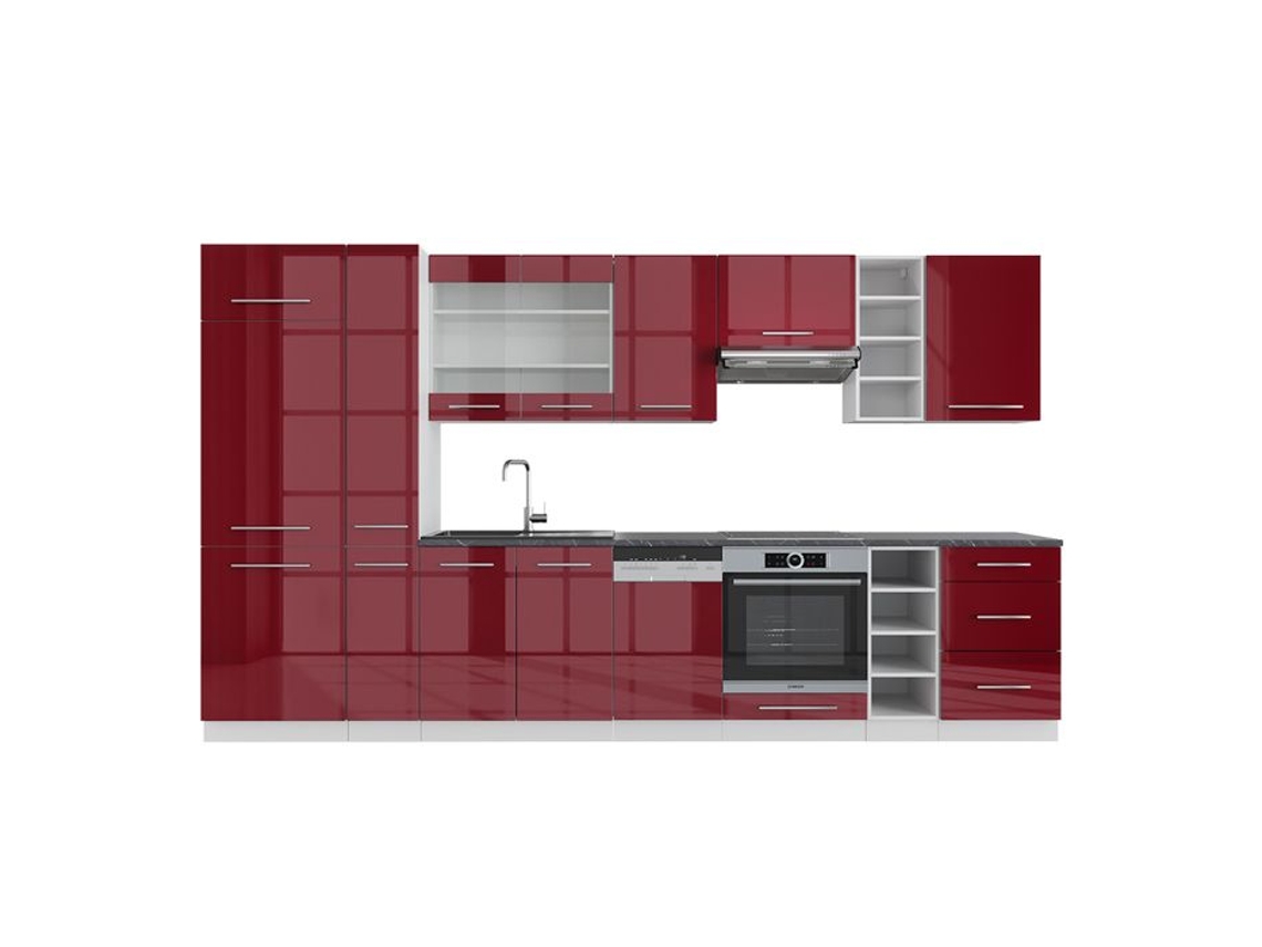 Cozinha Fame-Line, 355 cm, PT Antracite, Bordeaux alto brilho/branco VICCO
