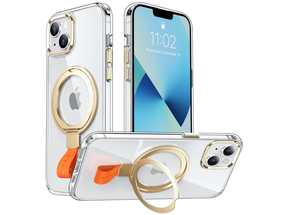 Suporte Casa Quedas Dourada Para Iphone 13 Pele Sintética Magnética Transparente