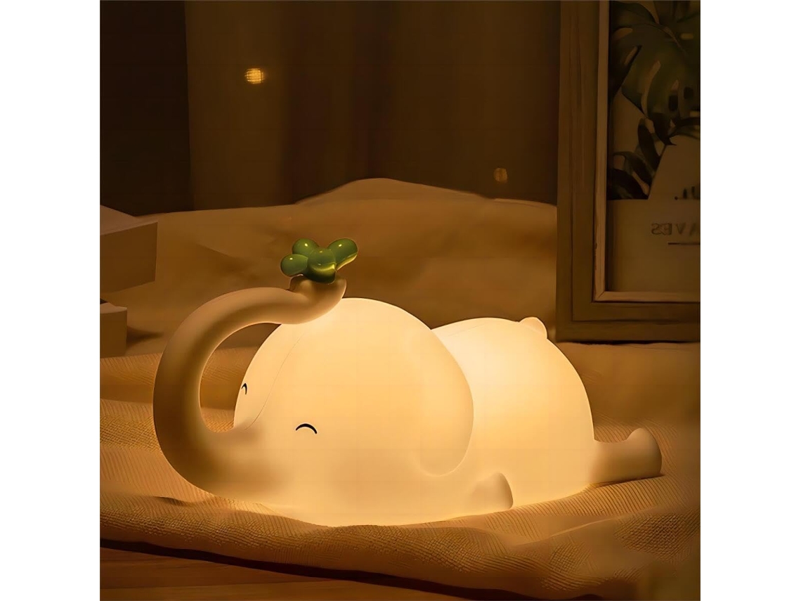 Luminária Noturna Fofa Em Forma De Elefante Silicone 3 Níveis Brilho