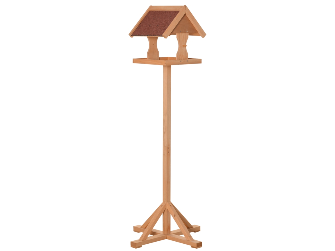 Mangeoire Oiseaux Extérieur Sur Pied, Toit Résistant Aux Intempéries, Bois Massif, 55 X 55 X 144 Cm, Bois Naturel