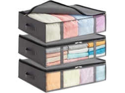 Saco Organizador Para Baú De Cama - Pacote De 3 Caixas De 40 Litros - Com Tampa - Cinza