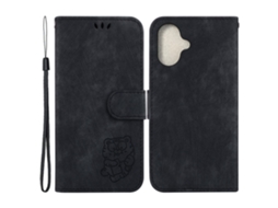 Capa Em Couro Pu Com Suporte, Para Apple Iphone 16 Plus, Cor Preto