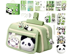 Conjunto De Artigos De Papelaria Panda - Estojo Grande Com Tema De Panda