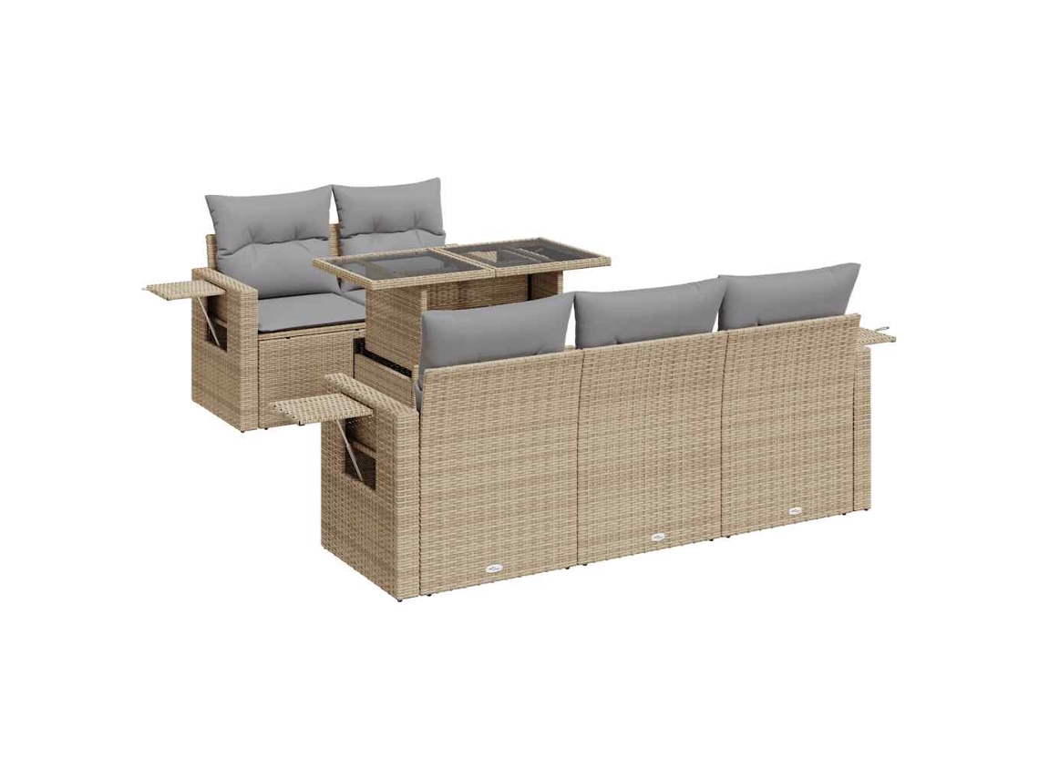 Conjunto de 6 Sofás P/ Jardim com Almofadões Vime Pe Bege MAISON EXCLUSIVE (80x200 cm)