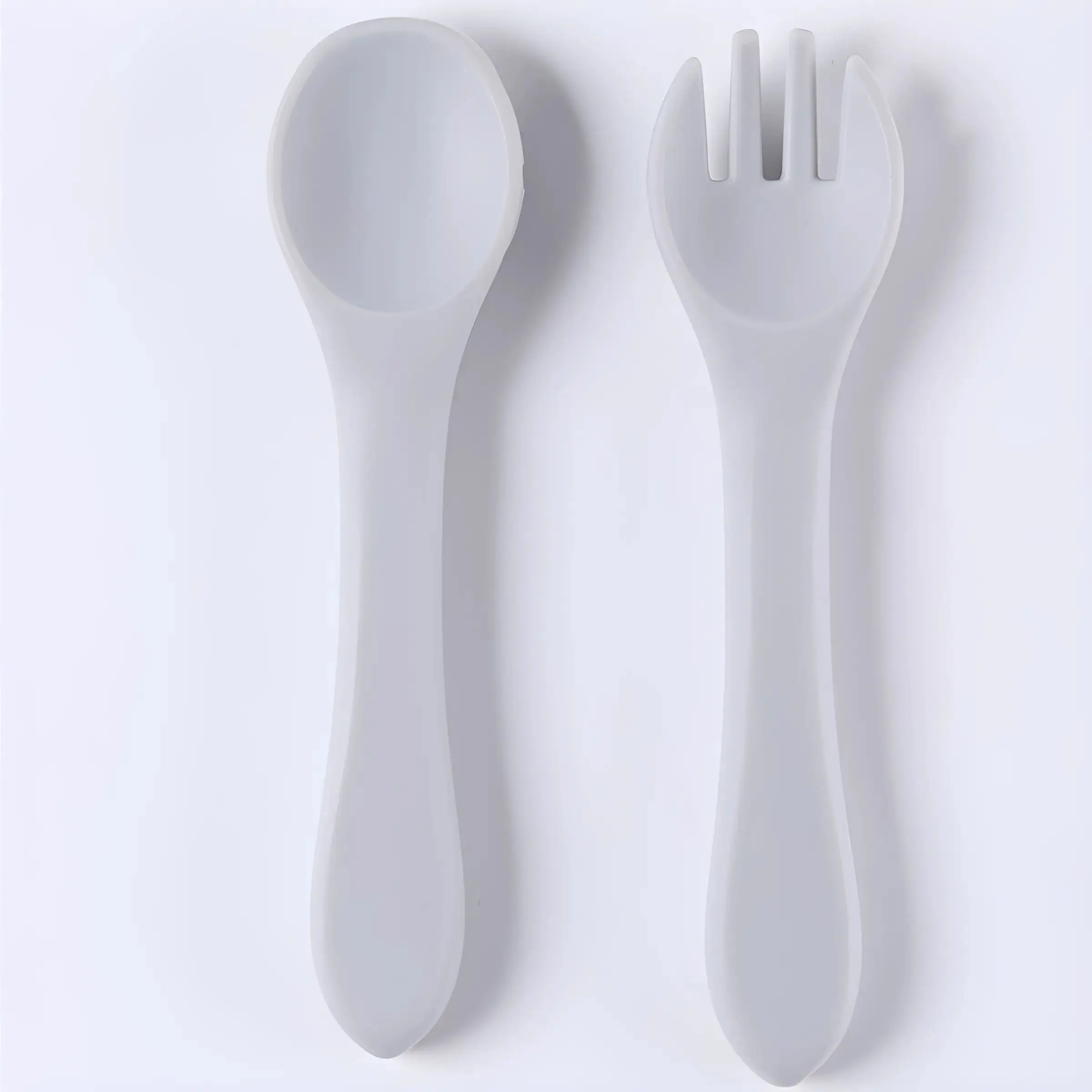 Colher de Silicone para Bebês e Crianças, Adequada para Crianças de 0 a 12 Anos. MDUG (cinza prateada)
