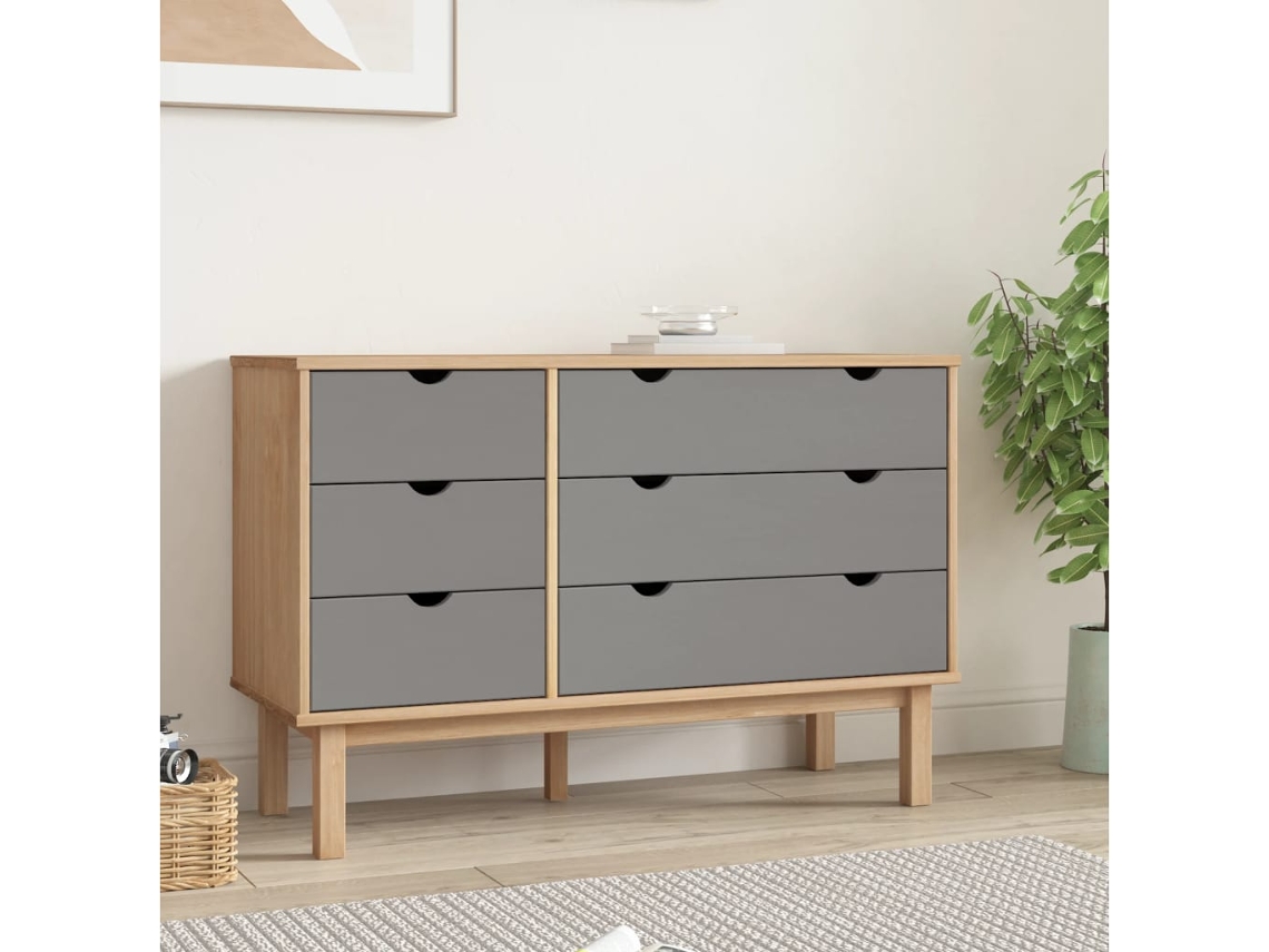 Armã¡rio De Gavetas Otta Pinho Maciã§o Castanho/cinza Dkd Home Decor