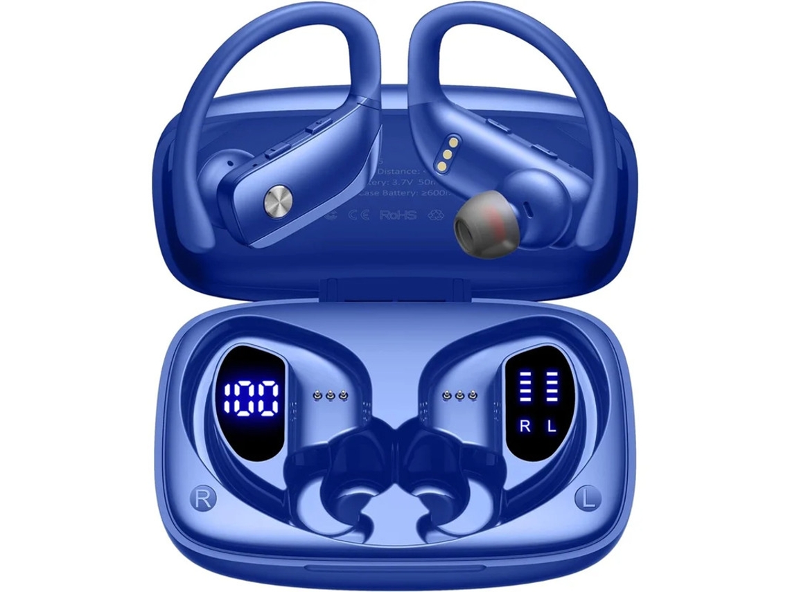 Auscultadores Fios Horas Reprodução Desportivos Visor Led Yizhood Bluetooth Azul