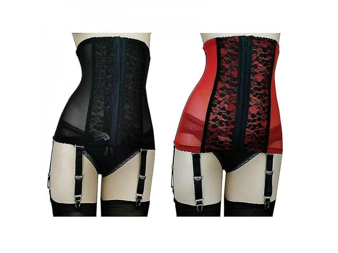 Cinta modeladora feminina Rebe de cintura alta, ajustável com cadarço e presilhas de metal, tamanho XL, vermelha.