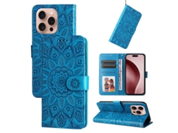 Capa De Couro Para Iphone 16 Pro - Estampa De Girassol Em Relevo