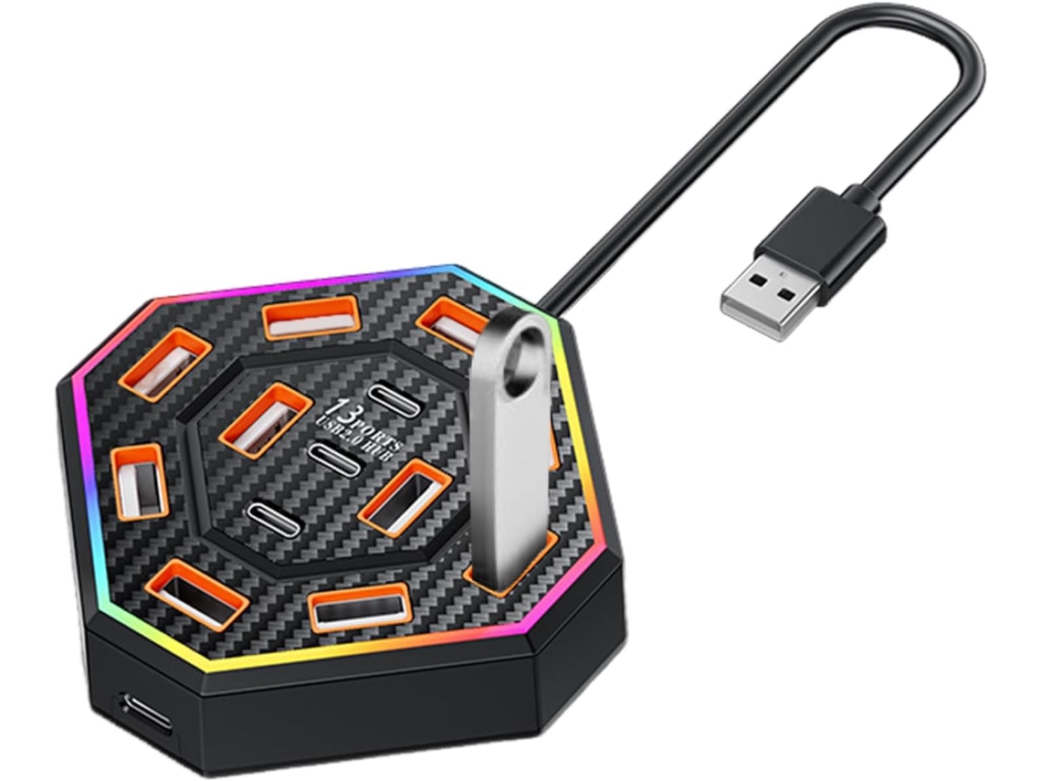 Estação De Acoplamento Usb Com Iluminação Rgb 7 Cores, Multitarefa E