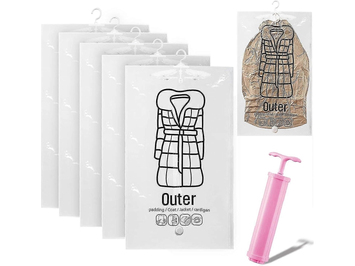 Conjunto De 5 Sacos Grandes Para Armazenamento A Vácuo Com Gancho, Reutilizáveis ​​e Que Economizam Espaço, Ideais P Ara Roupas.