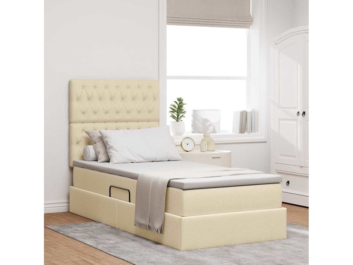 Vidaxl Cama com Arrumação e Colchão Creme 90 X 200 Cm Tecido