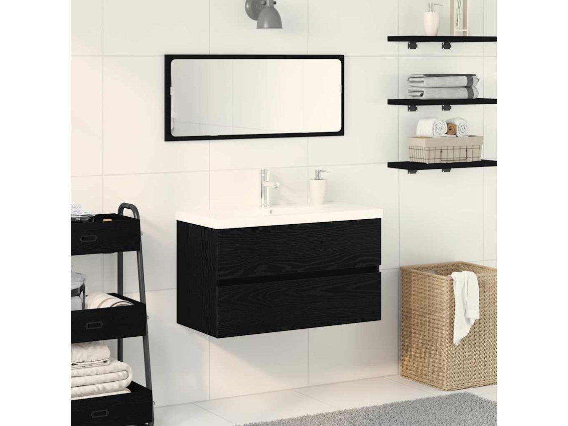 Vidaxl Armário Para Pia De Banheiro Carvalho Preto 80 X 39 X 62 Cm