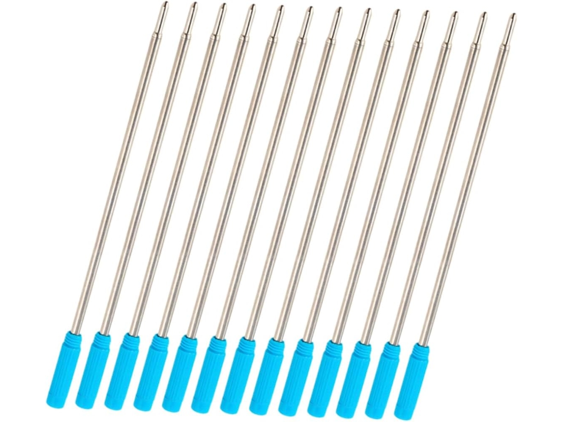 Pacote Com 50 Refis De Caneta Esferográfica Em Metal Azul, Compatíveis Diversos Modelos, Ideais Para